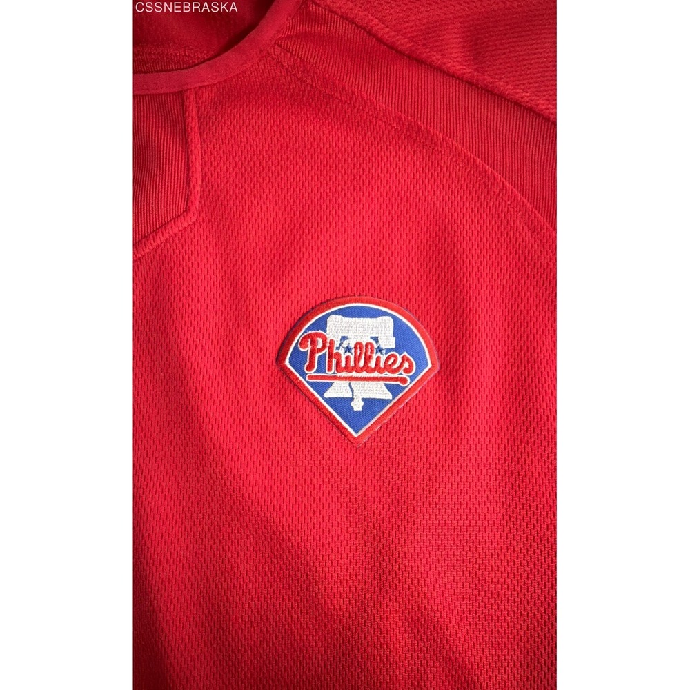 Rawlings Red Mens Baseball Jersey Pullover Training Shirt 2XL Phillies Logo - Picture 3 of 11